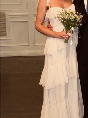 Azazie Cream Tiered Ruffle Strap Bridal Dress